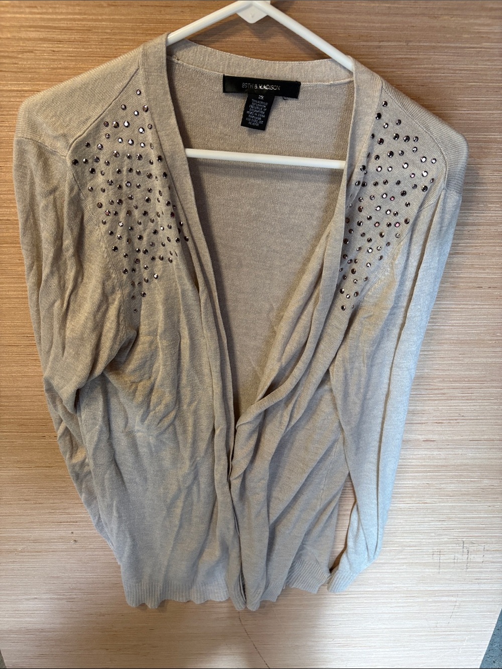 89th & Madison Beige Open-Front Cardigan with Shoulder Studs